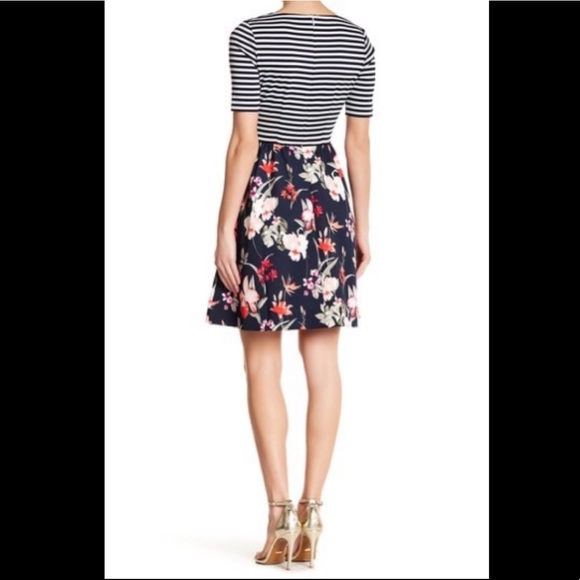 Eliza J Floral and Striped Fit and Flare Dress - Picture 2 of 4